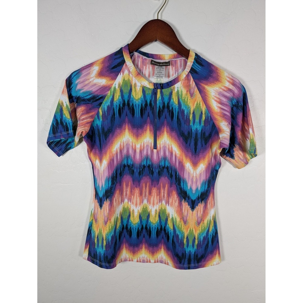 Tommy‎ Bahama Rash Guard Shirt Womens Small Multicolor Swim Top TSW81820C Zip
